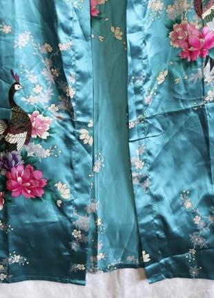 Женский халат атласный японское кимоно с поясом павлин сакура юката хаори l-xl 48-503 фото