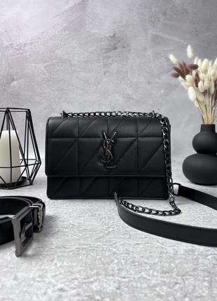 Женская кожаная сумка yves saint laurent черная сумочка на цепочке ysl nickel  в подарочной упаковке