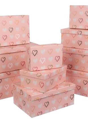 Набір подарункових коробок із серцями 37,5х29х16 см (комплект 10 шт.)