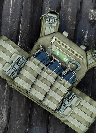 Плитоноска швидкого скидання з боковими карманами + тройний підсумок під магазини олива, краща якіст