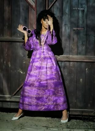 Винтажное платье vera mont макси длинное в узор этно бохо стиль