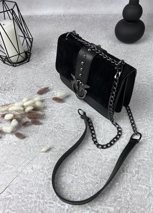 Сумка кожаная женская pinko черная женская замшевая сумочка на цепочке в подарочной упаковке6 фото