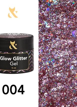 Глітер для дизайну f.o.x glow glitter gel 004, 5 мл1 фото