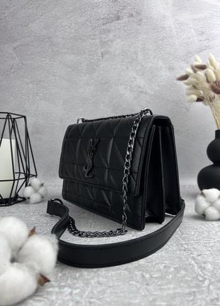 Женская кожаная сумка yves saint laurent черная сумочка на цепочке ysl square в подарочной упаковке2 фото