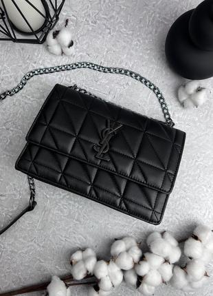 Женская кожаная сумка yves saint laurent черная сумочка на цепочке ysl square в подарочной упаковке5 фото