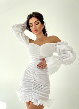 Сукня міні, приталена, зі спущеними рукавами, тканина турецький коттон, кольори чорний, малина, білий3 фото