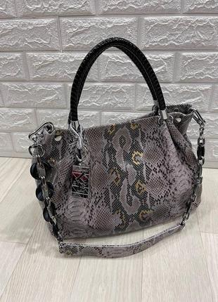 Женская кожаная сумка polina&eiterou бежевый лазерная + шопер з тканини у подарунок