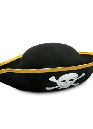 Шляпа детская пирата фетр (черный с золотом)
