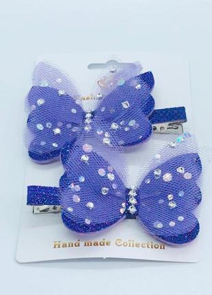 Набор детских заколок "фиолетовая бабочка" бабочки для волос нарядные заколки для деток