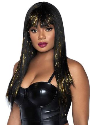 Leg avenue long bang wig with tinsel black/gold