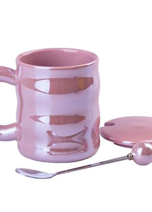 Чашка керамічна love 400мл з кришкою та ложкою кухоль для чаю з кришкою4 фото