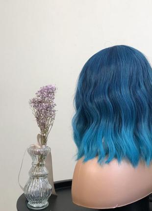 Перука kitto hair "mermaid" каре омбре у синьому кольорі з чубчиком4 фото