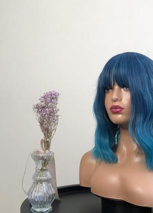 Перука kitto hair "mermaid" каре омбре у синьому кольорі з чубчиком3 фото