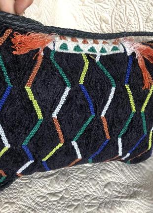 Antik batik ! франция, эффектная бохо этно сумка, с бахромой, бисером, натуральная кожа,7 фото