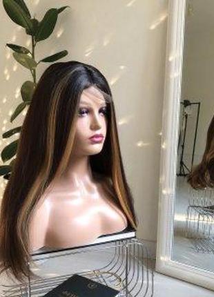 Парик kitto hair с мини-имитацией каштановый со светлыми прядками 60 см (8239)2 фото