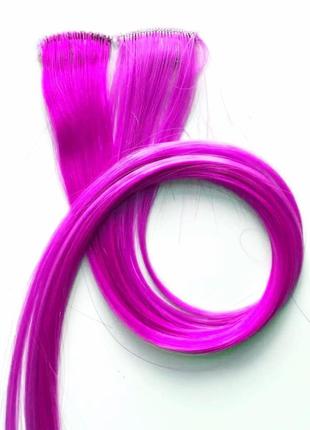 Пасма волосся на кліпсах, трес для нарощування, канекалон на шпильці рожевий