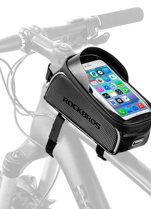Велосипедна сумка на раму велкро світловідблискувальна для телефона до 6" rockbros 017-1bk чорний1 фото