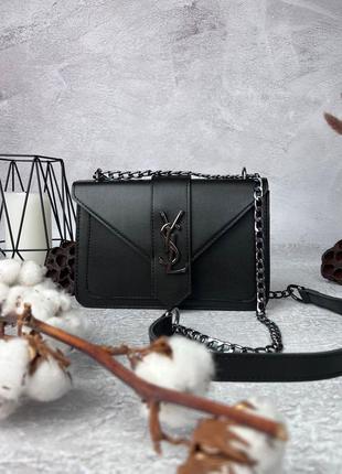 Женская кожаная сумка yves saint laurent черная сумочка на цепочке ysl в подарочной упаковке1 фото