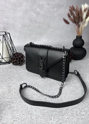 Женская кожаная сумка yves saint laurent черная сумочка на цепочке ysl в подарочной упаковке6 фото