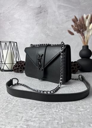 Женская кожаная сумка yves saint laurent черная сумочка на цепочке ysl в подарочной упаковке5 фото