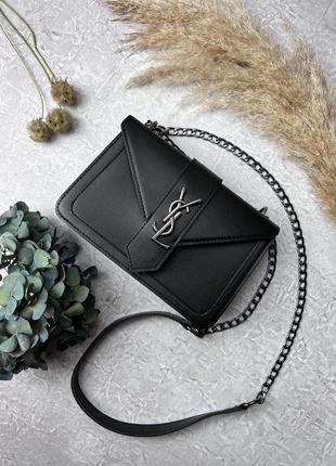 Женская кожаная сумка yves saint laurent черная сумочка на цепочке ysl в подарочной упаковке4 фото