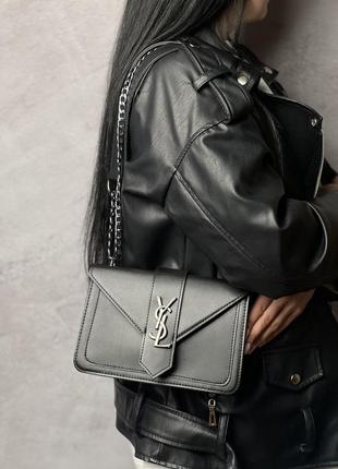 Женская кожаная сумка yves saint laurent черная сумочка на цепочке ysl в подарочной упаковке10 фото