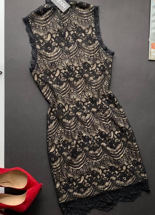 👗роскошное чёрное кружевное платье миди/бежевое платье с вырезом на груди/платье гипюр👗3 фото