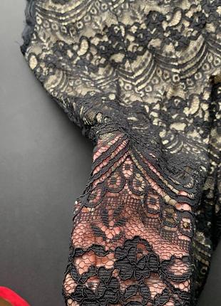 👗роскошное чёрное кружевное платье миди/бежевое платье с вырезом на груди/платье гипюр👗4 фото