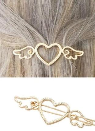 Шикарна заколка шпилька для волосся серце у формі серця з крилами