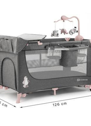 Кровать-манеж с пеленатором kinderkraft joy pink (kkljoypnk000ac)8 фото