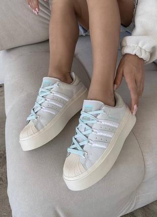 Кроссовки adidas superstar beige blue6 фото