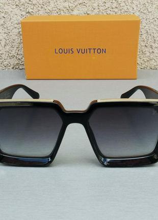 Окуляри в стилі louis vuitton жіночі сонцезахисні окуляри великі чорні з золотом2 фото