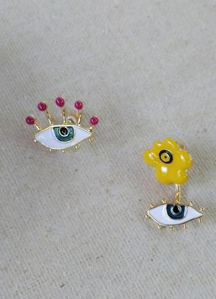 Серьги асимметричные глазок + цветок зара