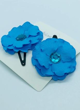 Шпилька для дівчинки з квіткою заколка блакитна квітка заколка для волосся клук — клак2 фото