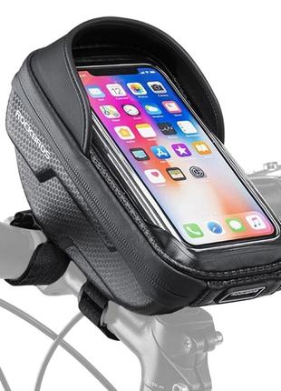 Велосипедна сумка з каркасом на кермо велкро для телефона до 6,5" rockbros b70 чорний1 фото