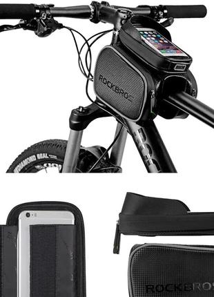 Велосипедная сумка на раму велкро для телефона до 6,2" rockbros 009-42 черный6 фото