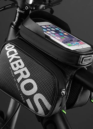 Велосипедная сумка на раму велкро для телефона до 6,2" rockbros 009-42 черный5 фото