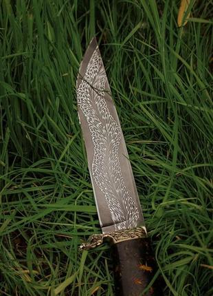 Эксклюзивный нож ручной работы из мозаичного дамаска «сова #4», 5 000 слоёв металла/60 hrc.4 фото