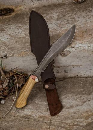 Ексклюзивний ніж-мачете ручної роботи з дамаської сталі «кукрі #2» hrc 60