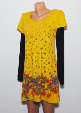 Вязаное домашнее платье  в цветочный принт2 фото