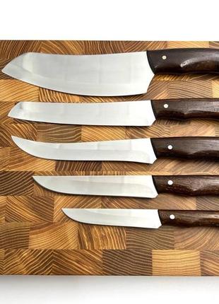 Набір кухонних ножів ручної роботи «універсальний #1» коричнева рукоять, 65х13/57 hrc