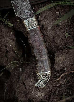 Эксклюзивный нож ручной работы из дамасской стали «чужой #4» с кожаными ножнами/60 hrc5 фото