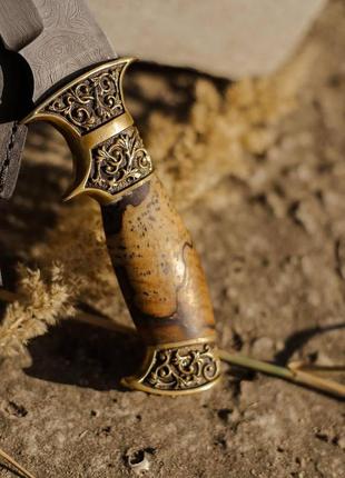 Эксклюзивный нож ручной работы из дамасской стали «мини-генерал #4» с кожаными ножнами/60 hrc3 фото
