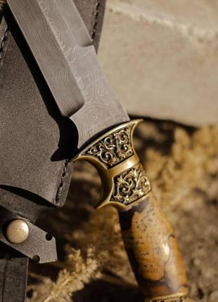 Эксклюзивный нож ручной работы из дамасской стали «мини-генерал #4» с кожаными ножнами/60 hrc4 фото