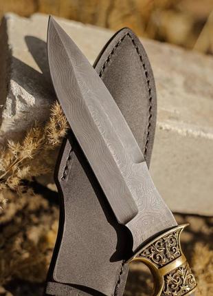 Эксклюзивный нож ручной работы из дамасской стали «мини-генерал #4» с кожаными ножнами/60 hrc2 фото