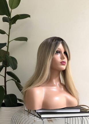Перука  kitto hair омбре блонд з косим чубчиком 45 см (4821)