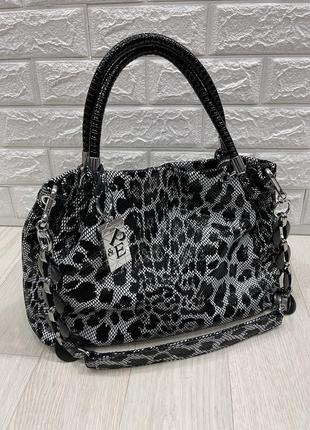 Женская кожаная сумка polina&eiterou чёрный лазер + шопер з тканини у подарунок