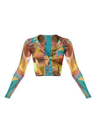Блузка multi abstract marble print printed mesh shirt5 фото