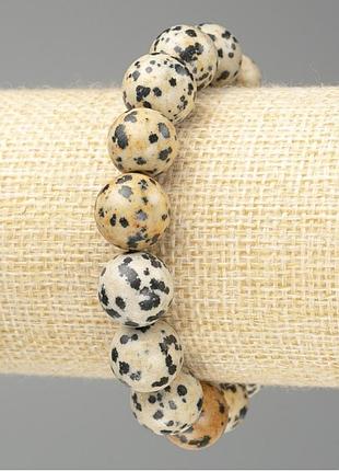 Браслет яшма далматин (имит. акрил) гладкий шарик d-12,5мм+- l-18см (стрейч)
