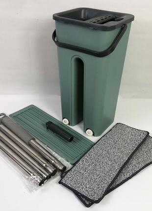Швабра - ледар з відром і автоматичним віджимом 2 в 1 hand free cleaning mop 5 л. ia-121 колір: зелений8 фото